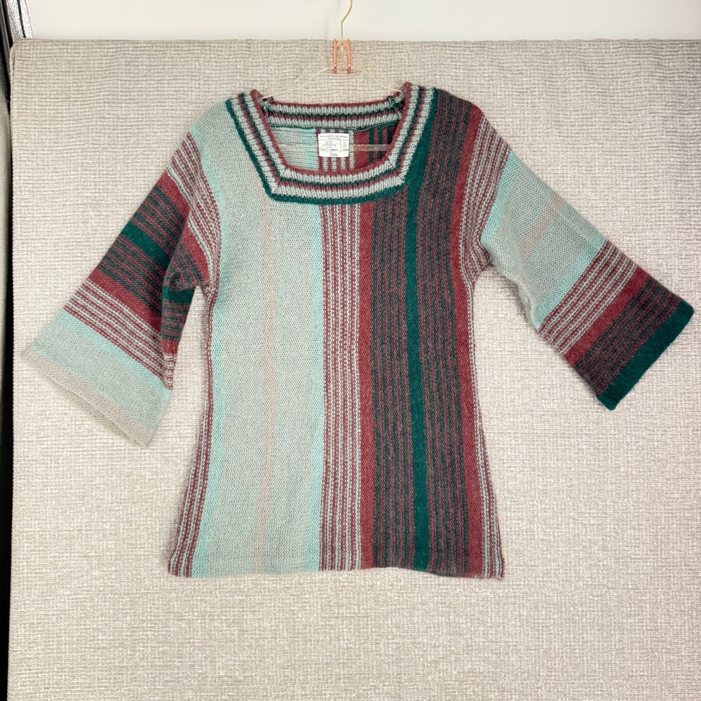 Vtg Sears Mohair Blend Striped Sweater Women S Boho 70s Retro Bell 3/4 Sleeve